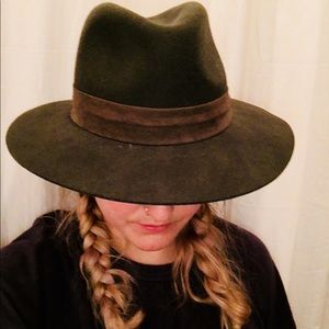 Green felt wide brim hat